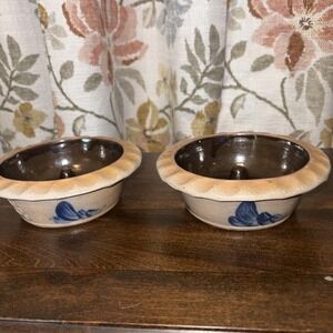 Vtg Rowe Pottery Garlic Apple Onion Bakers Set of 2 1990 Stoneware Handcrafted